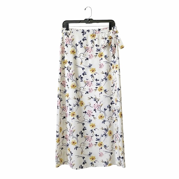 Ten Sixty Sherman Wrap Maxi Skirt Women's Size L Ivory Floral Side Tie Lined - Picture 1 of 9